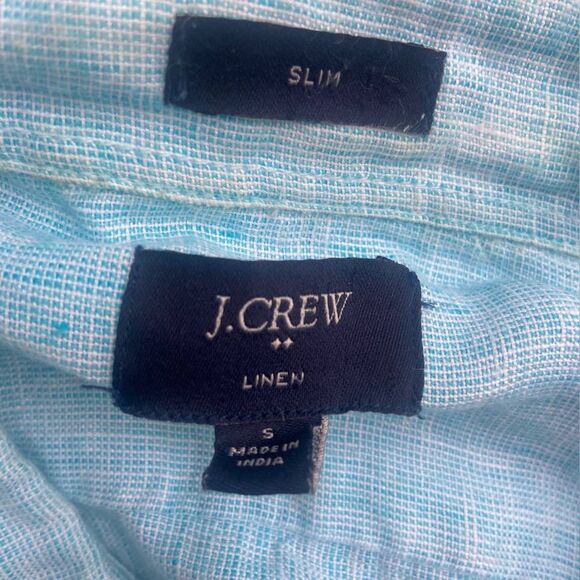J.Crew Men’s 100% Linen Button-Up Shirt Slim Fit Sz S Aqua Blue Beach Coastal - Picture 5 of 6